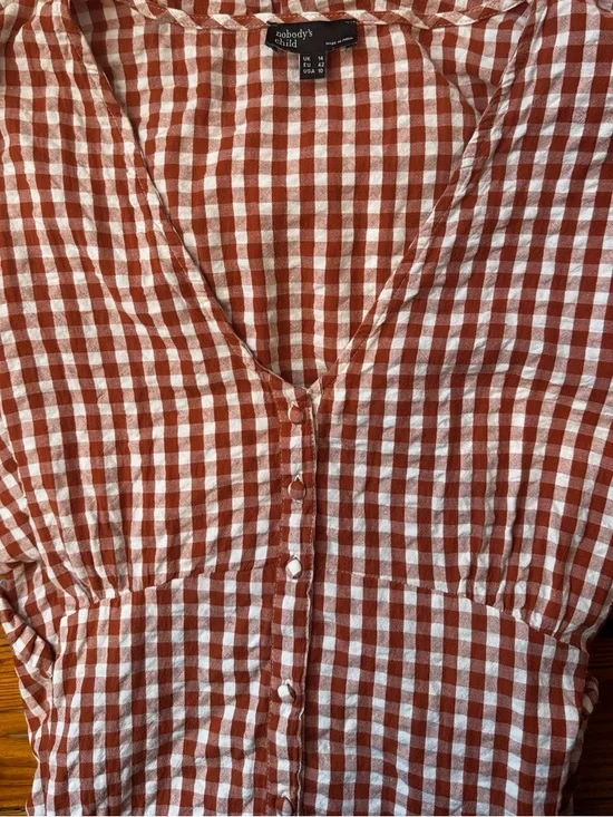 Nobody’s Child Gingham V-Neck Midi Dress in Rust Check - Picture 4 of 4